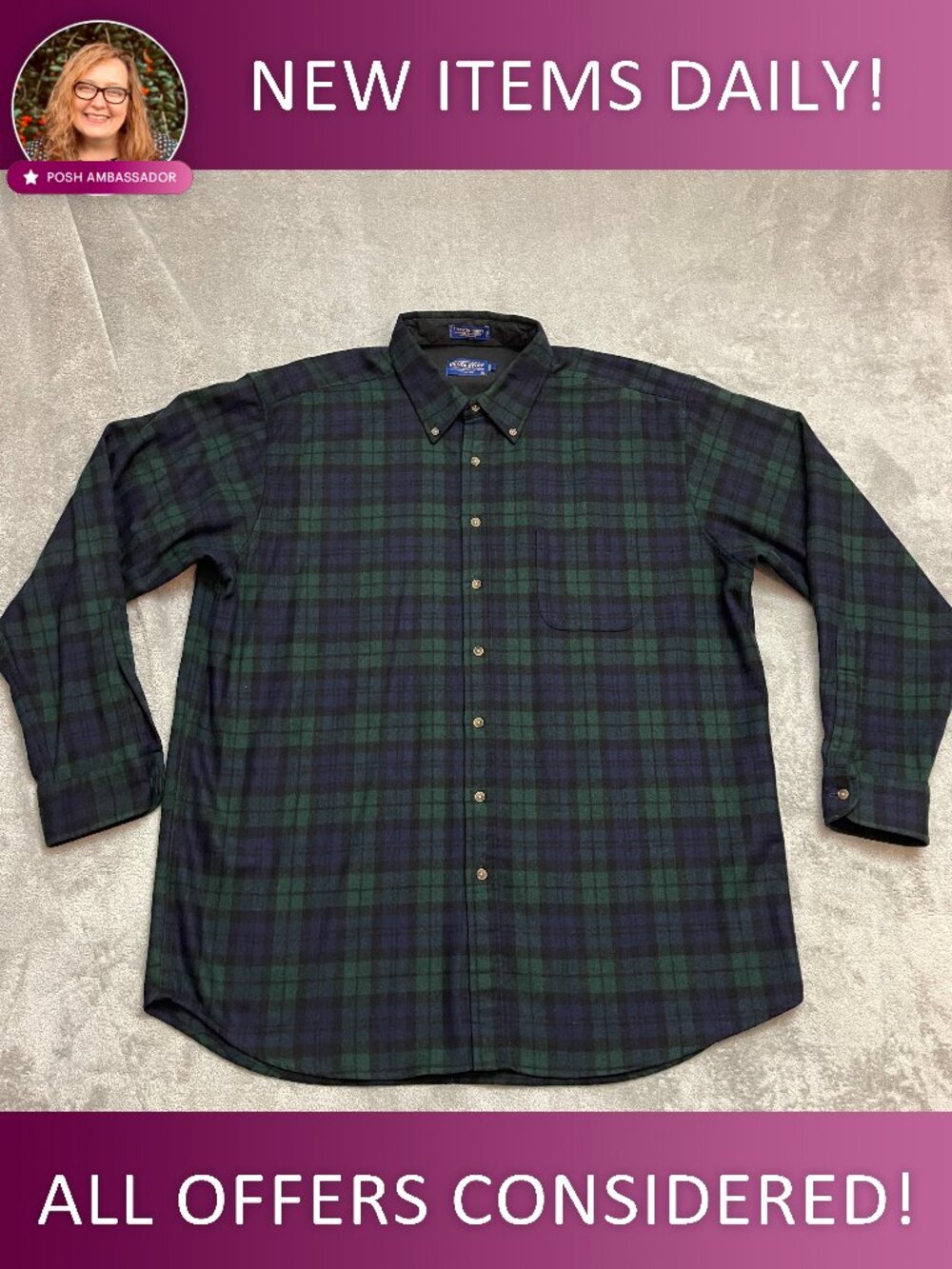 Pendleton Fireside Men’s Flannel Shirt Black Watch Tartan Plaid Wool Sz XXL Long